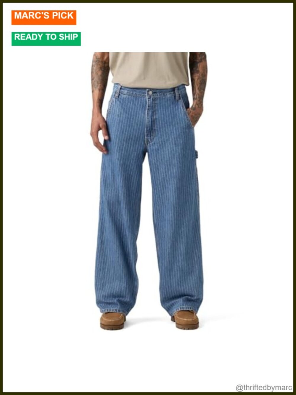 Oversized Baggy Utility Jeans for Men - 100% Cotton Non-Stretch Denim